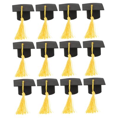 STOBAZA 12-Piece Yellow Mini Graduation Cap Cake Toppers