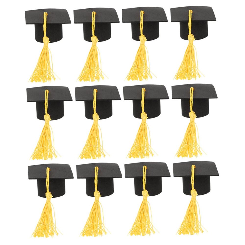 STOBAZA 12-Piece Yellow Mini Graduation Cap Cake Toppers