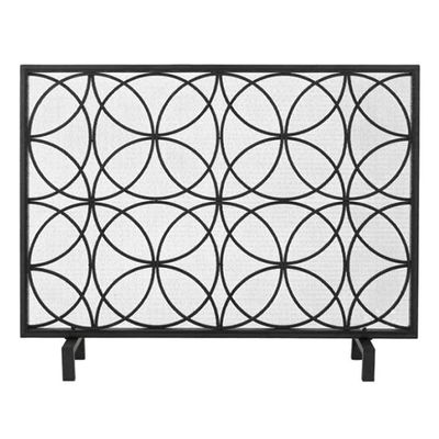 Fireplace Spark Guard, Flat Iron Fire Screen for Child Safety, Black, 105 x 20 x 68 cm