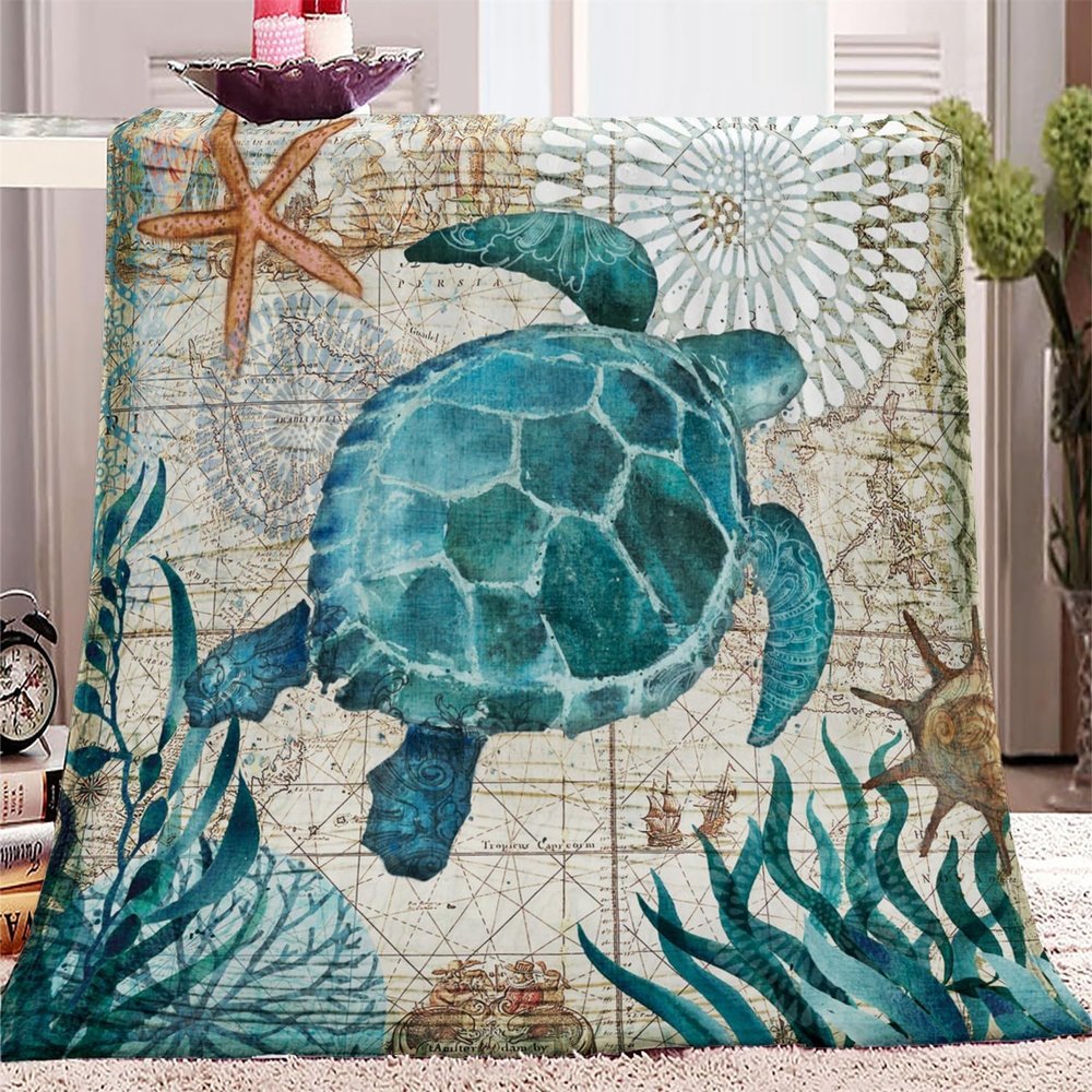 Sea Turtle Plush Throw Blanket, 150 x 200 cm