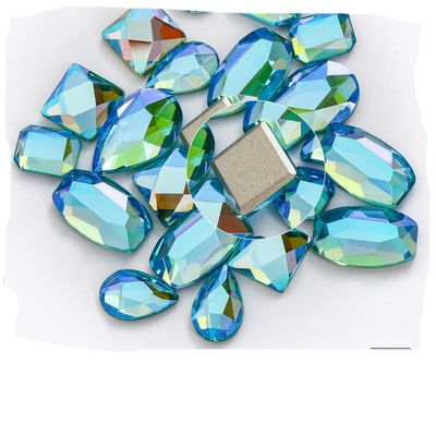 20-Piece Mixed-Shape Flatback Glass Rhinestones for Nail Art and Jewelry Making, Aquamarine SI