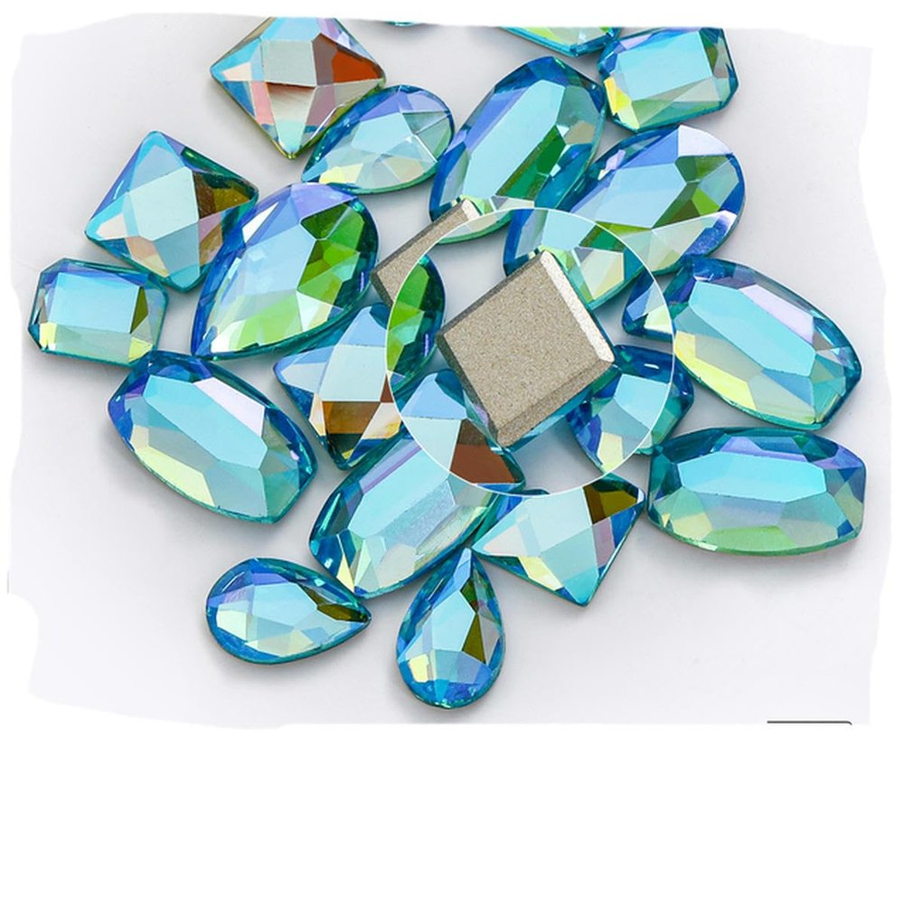 20-Piece Mixed-Shape Flatback Glass Rhinestones for Nail Art and Jewelry Making, Aquamarine SI