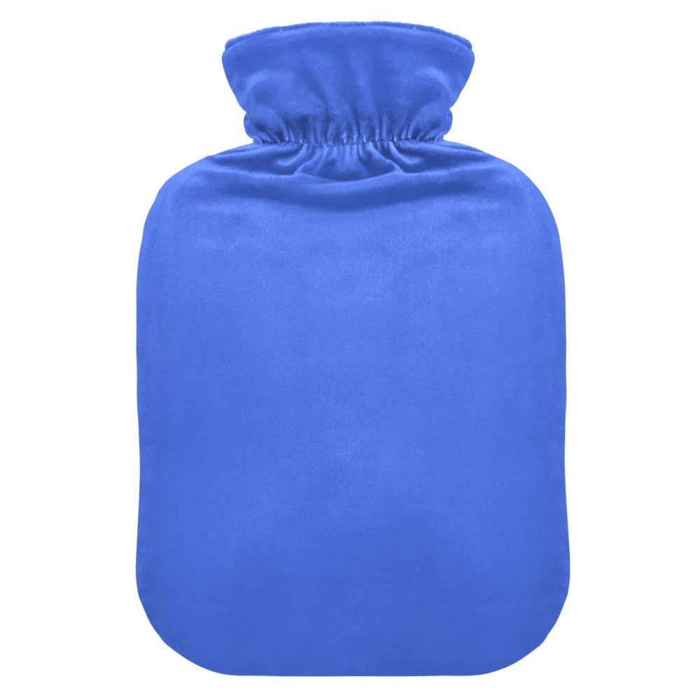 1 L Hot Water Bottle with Soft Royal Blue Cover, Foot Warmer, Pain Relief