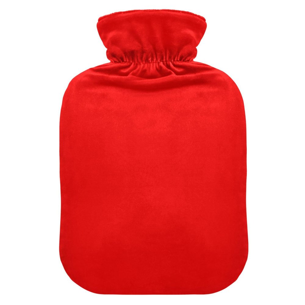 Sturdy Red Hot Water Bottle with Soft Cover, Hand and Foot Warmer, Winter Gift, 1 L