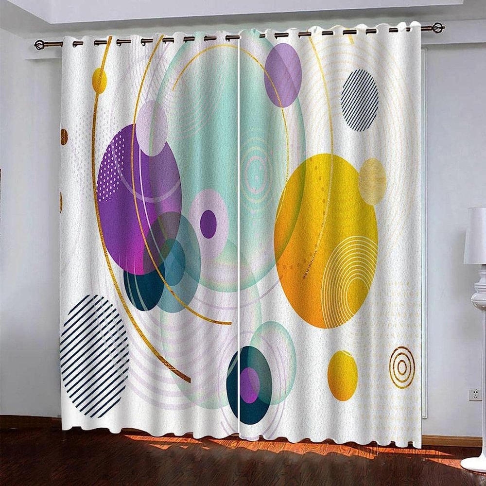 Blackout Thermal Curtains, Purple and Yellow Spherical Design