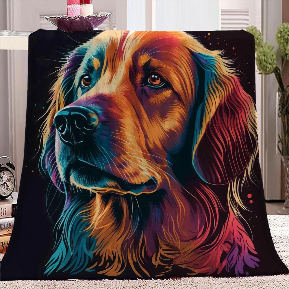 Black Golden Retriever Blanket, 100 x 150 cm, Soft Fleece and Flannel Throw