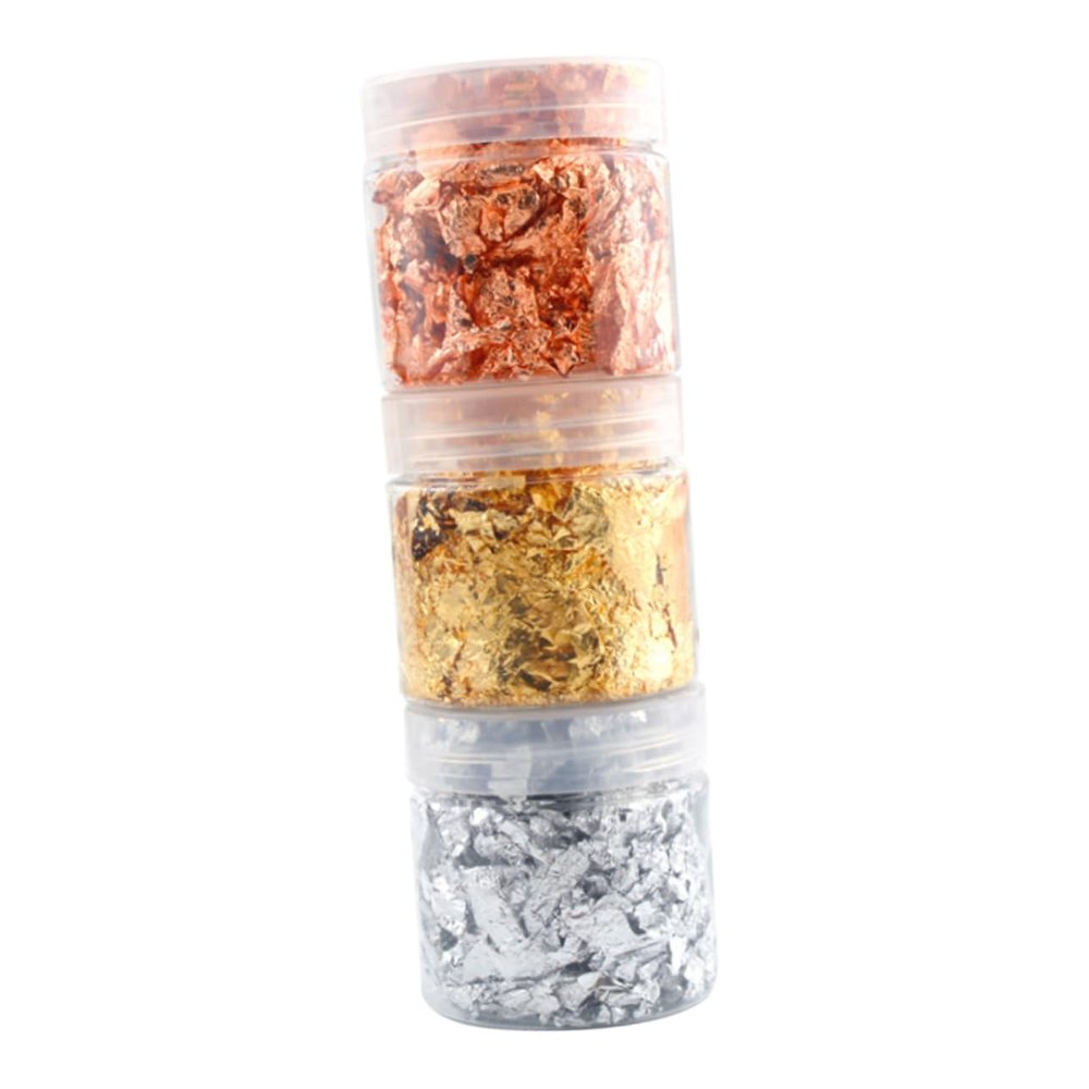 EXCEART 3 Bottles Gold Foil Flakes for Nail Art, 3g per Bottle, Shiny Finish, Easy to Use for Natural and Artificial Nails