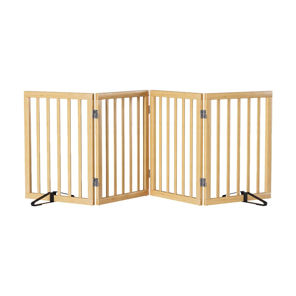 Semiocthome Freestanding Bamboo Baby and Pet Gate, Foldable Safety Gate, 4 Panels, 188 cm Wide
