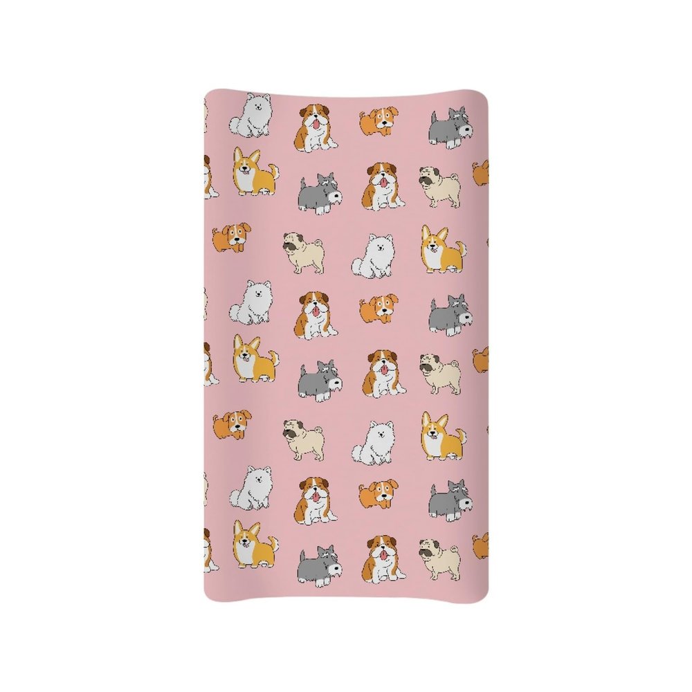 Wanyint Corgi Changing Pad Cover, Pink, for 32 x 16 in Contoured Baby Changing Pads