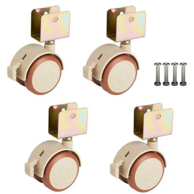 Heavy-Duty Furniture Casters, Set of 4, Rubber Swivel Crib Casters, 2-Inch Double-Wheel Casters with Brakes, 100 kg Load Capacity, Quiet