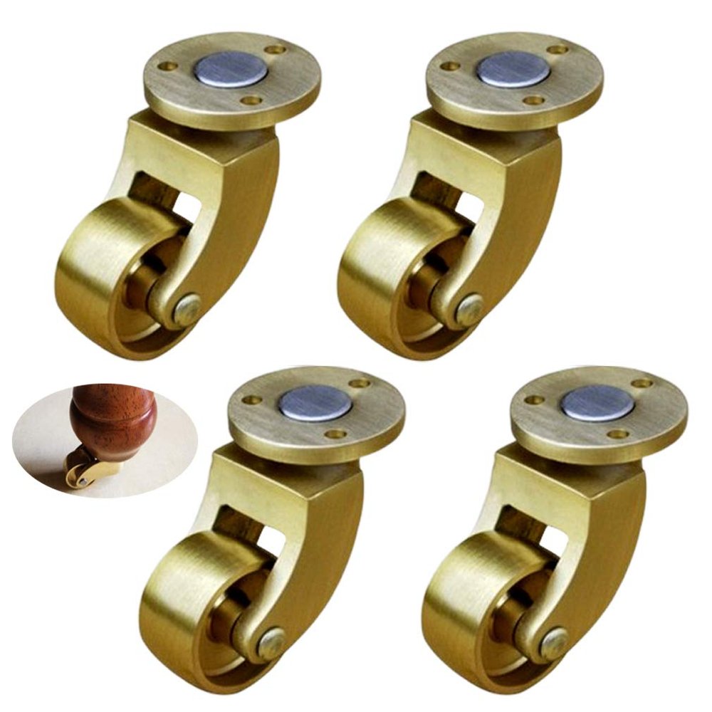 Heavy-Duty Furniture Casters, Set of 4 Solid Brass Swivel Casters, 105 kg Capacity, 1 in/25 mm Wheels