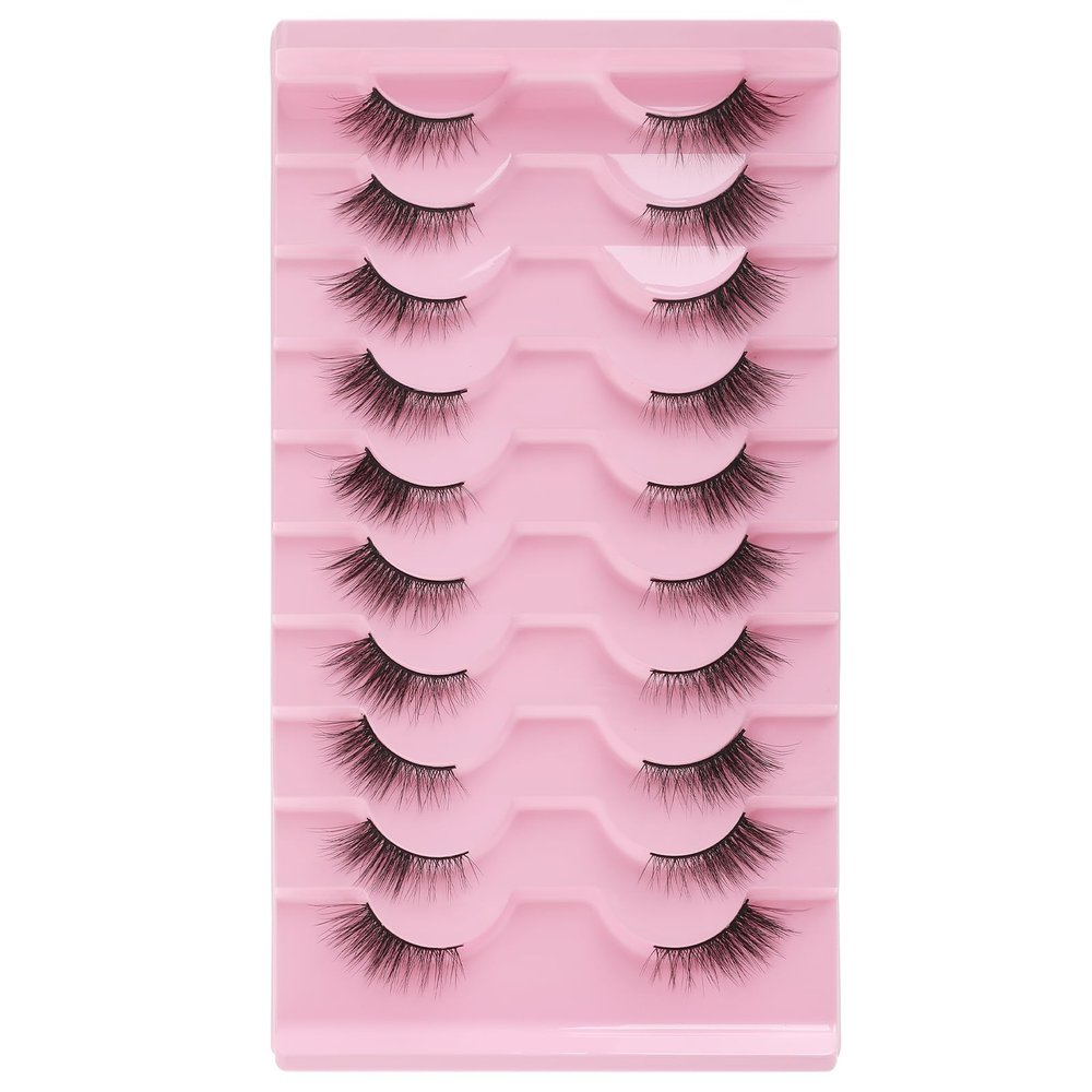 Gjinxi Half Lashes Natural Look False Eyelashes, Wispy Cat Eye, 3D Curly, Soft 15 mm Faux Mink, 10 Pairs