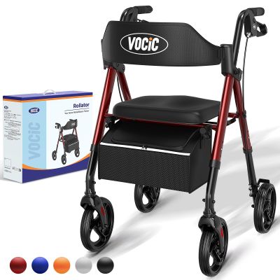 VOCIC Foldable Lightweight Rollator with Seat for Indoor Use