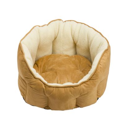 House of Paws Large Oval Faux Suede and Sheepskin Dog Bed, Machine Washable, Non-Slip Base, Removable Cushion, Light Brown