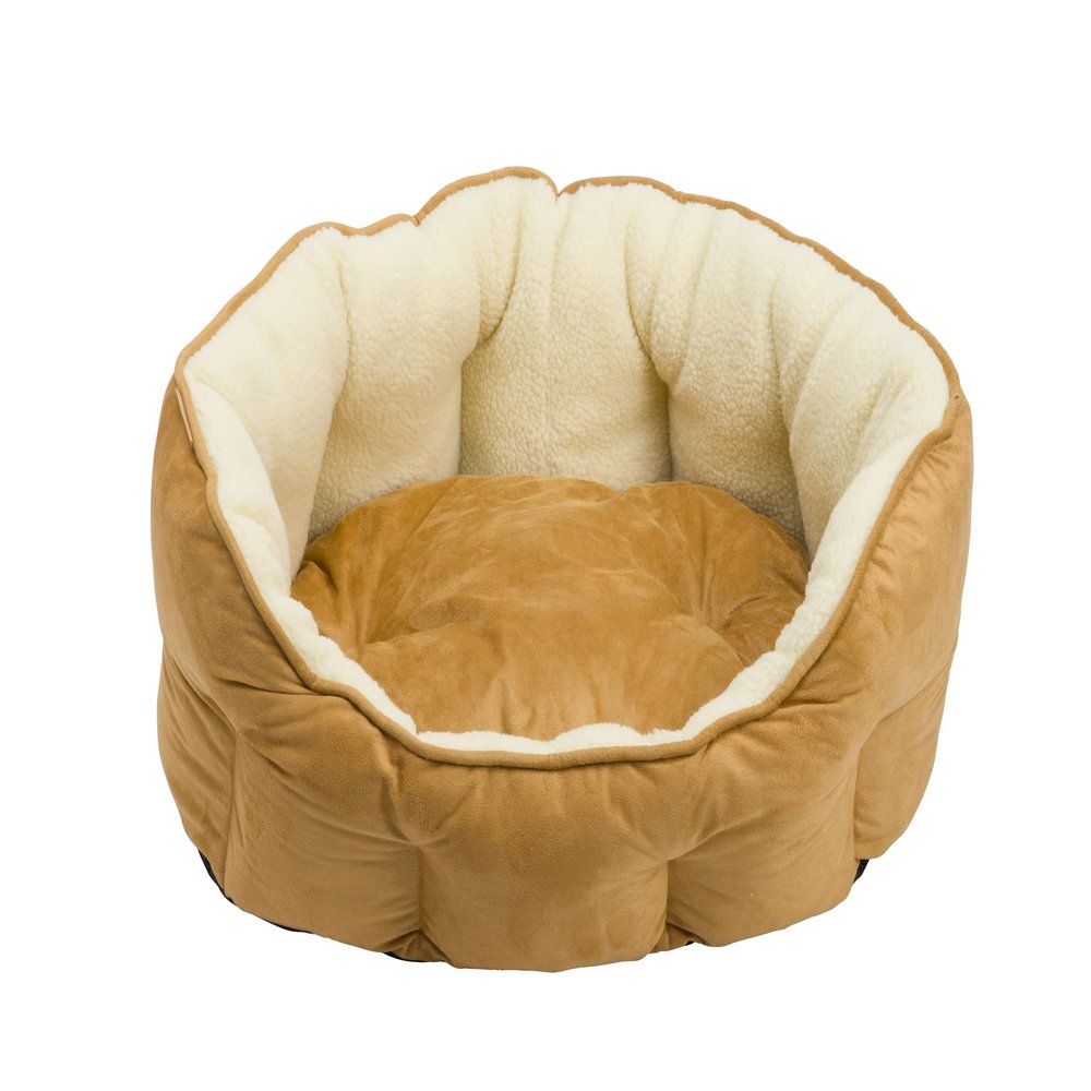 House of Paws Large Oval Faux Suede and Sheepskin Dog Bed, Machine Washable, Non-Slip Base, Removable Cushion, Light Brown