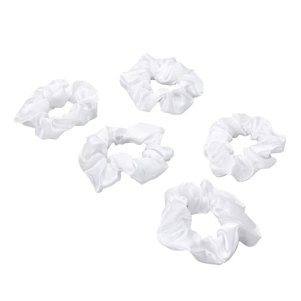 White Satin Hair Ties, Fabric Pack for Girls and Women