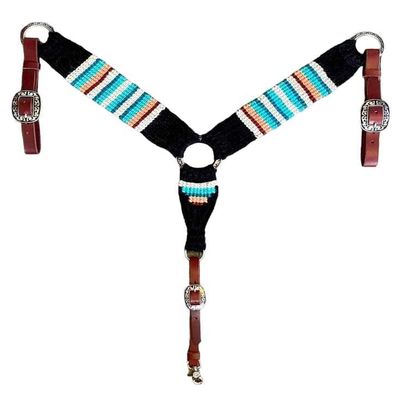 Cheval's Premium Western Horse Breast Collar, Mohair Wool and Leather, Handmade, Comfortable Riding Tack (Multi_Cob_Design7)