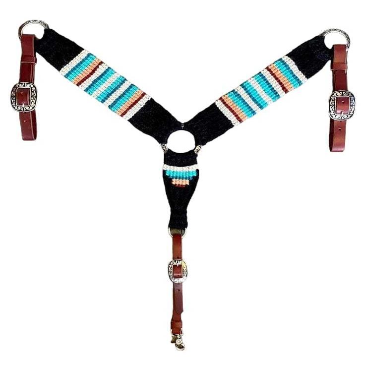 Cheval's Premium Western Horse Breast Collar, Mohair Wool and Leather, Handmade, Comfortable Riding Tack (Multi_Cob_Design7)