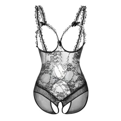 Sexy Women's Lace Fishnet Bodystocking, Open-Crotch Stretch Catsuit