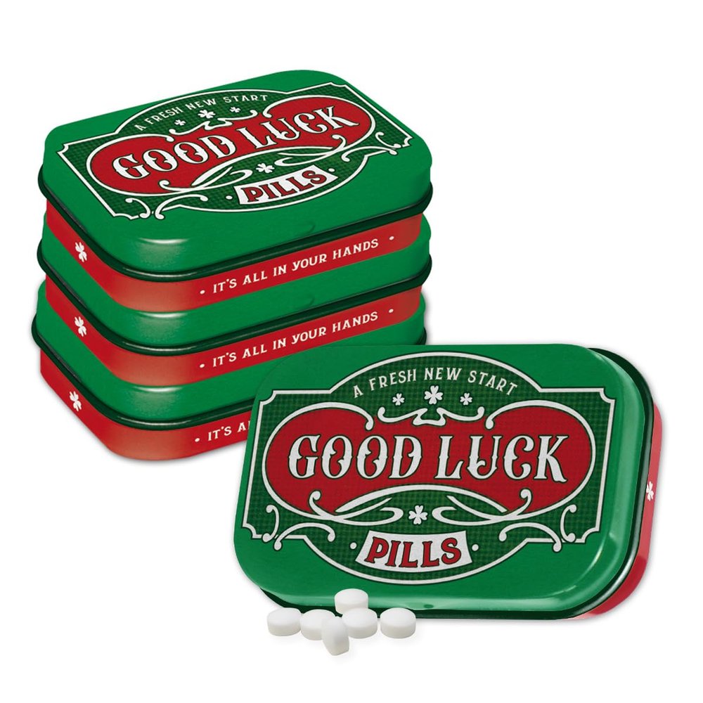 Nostalgic-Art Retro Pill Tin, 4 x 6 x 1.6 cm, Good Luck Pills, 4-Pack