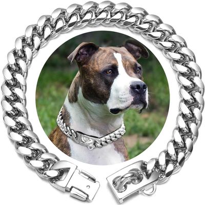 14 mm Silver Cuban Link Chain Collar for Dogs, 14 in