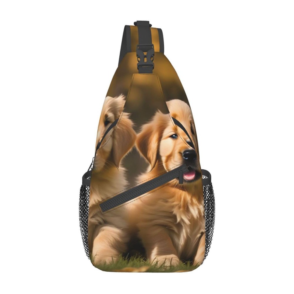 YQxwJL Stylish Sling Backpack, Gothic Rose Print, Shoulder Bag, Chest Bag, Daypack for Hiking, Travel and Business, Golden Retriever Dogs, Puppies and Pets, One Size