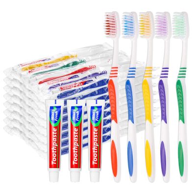 100 Individually Wrapped Disposable Toothbrushes with Toothpaste, 10 g Travel Toothpaste for Adults, Guests, Travel and Hotels
