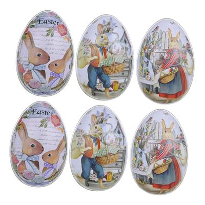 HAPINARY 6-Piece Iron Egg Candy Boxes with Easter Patterns, Colorful Handmade Gift Boxes
