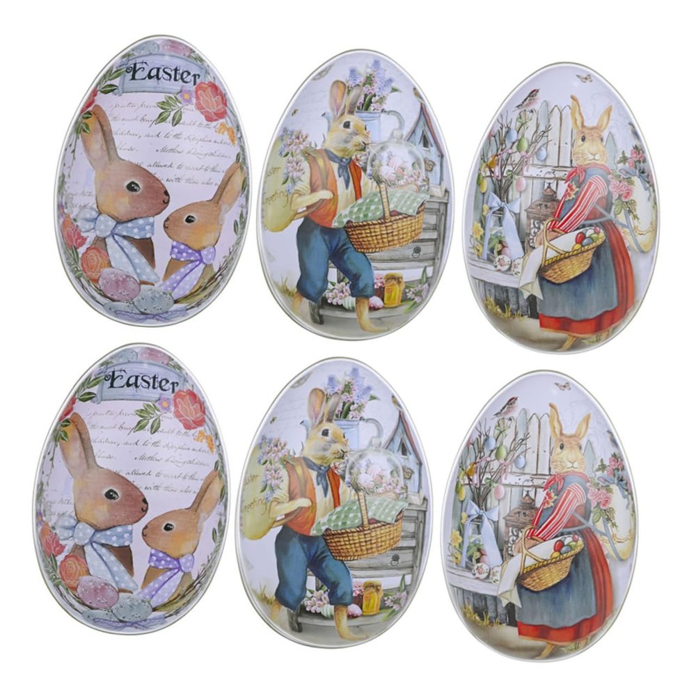 HAPINARY 6-Piece Iron Egg Candy Boxes with Easter Patterns, Colorful Handmade Gift Boxes