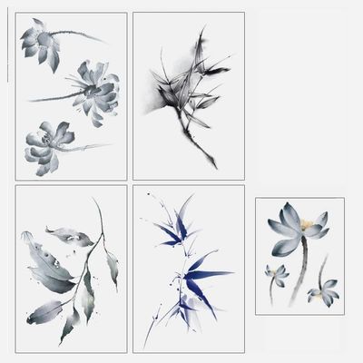 Temporary Tattoo Stickers, 5-Piece Chinese-Style Lotus Set