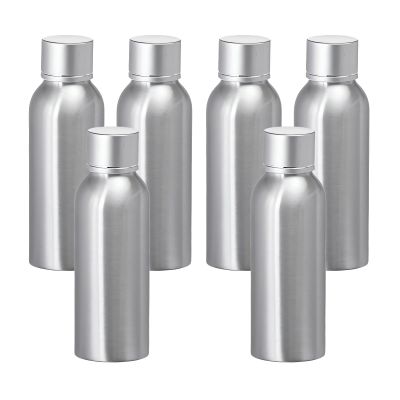 LusDoly 6-Pack 100 mL Silver Aluminum Refillable Bottles with Screw Caps