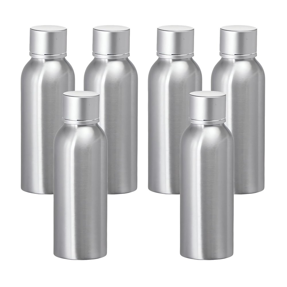 LusDoly 6-Pack 100 mL Silver Aluminum Refillable Bottles with Screw Caps