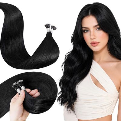 LaaVoo Black Remy Human Hair Extensions, 50 g, 1 g/strand, 40 cm