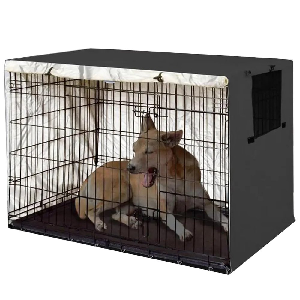 VADO VLTRA Dog Crate Cover, Durable Oxford Fabric, Universal Dog House Cover with 1 Breathable Mesh Window and 1 Pocket for 61 x 48 x 50.8 cm Dog Crates, Black, 61 cm