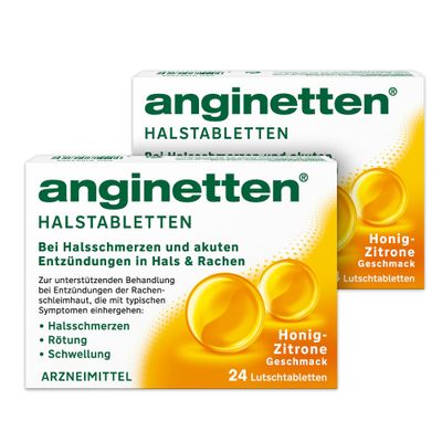 anginetten Sugar-Free Throat Lozenges | Honey-Lemon | 2 x 24 Tablets