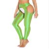 FEESHOW Women's Shiny Open-Crotch Nylon Leggings, Neon Green, M view 4