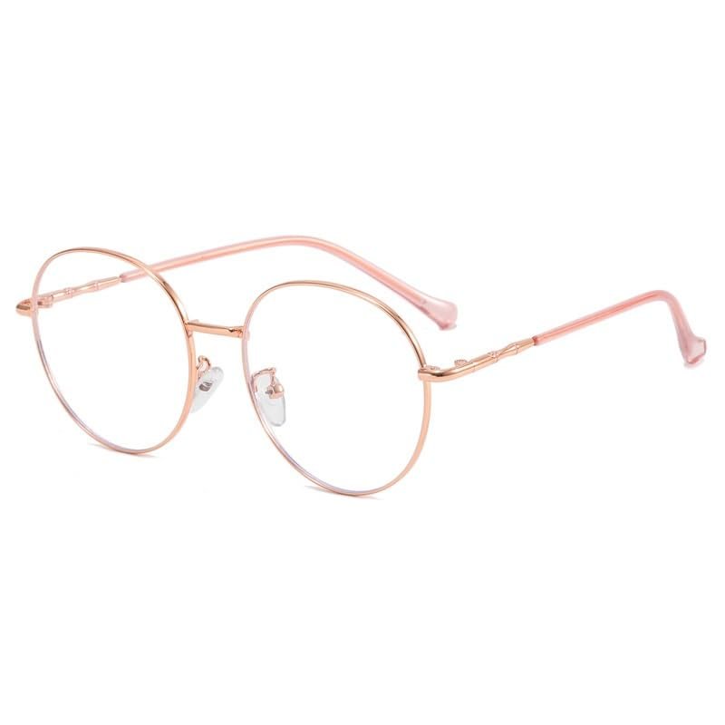 PARWANA Retro Round Blue-Light-Blocking Reading Glasses, Rose Gold, +2.00
