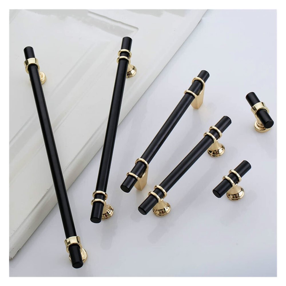 ELTOX 4-Piece Modern Minimalist Long Strip Cabinet Handles, Drawer Knobs, American-Style Black Wardrobe Handles, Furniture Hardware