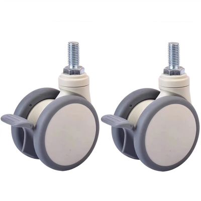 3-Inch White Casters, Soft Tread, M12x25 Screw Stem with Bearing, Quiet, 1 Piece (Color: Brake x2)