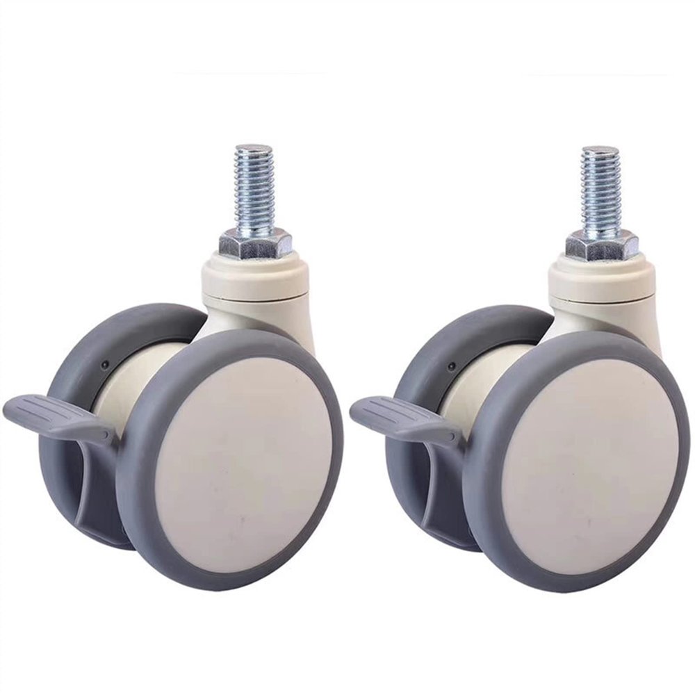 3-Inch White Casters, Soft Tread, M12x25 Screw Stem with Bearing, Quiet, 1 Piece (Color: Brake x2)