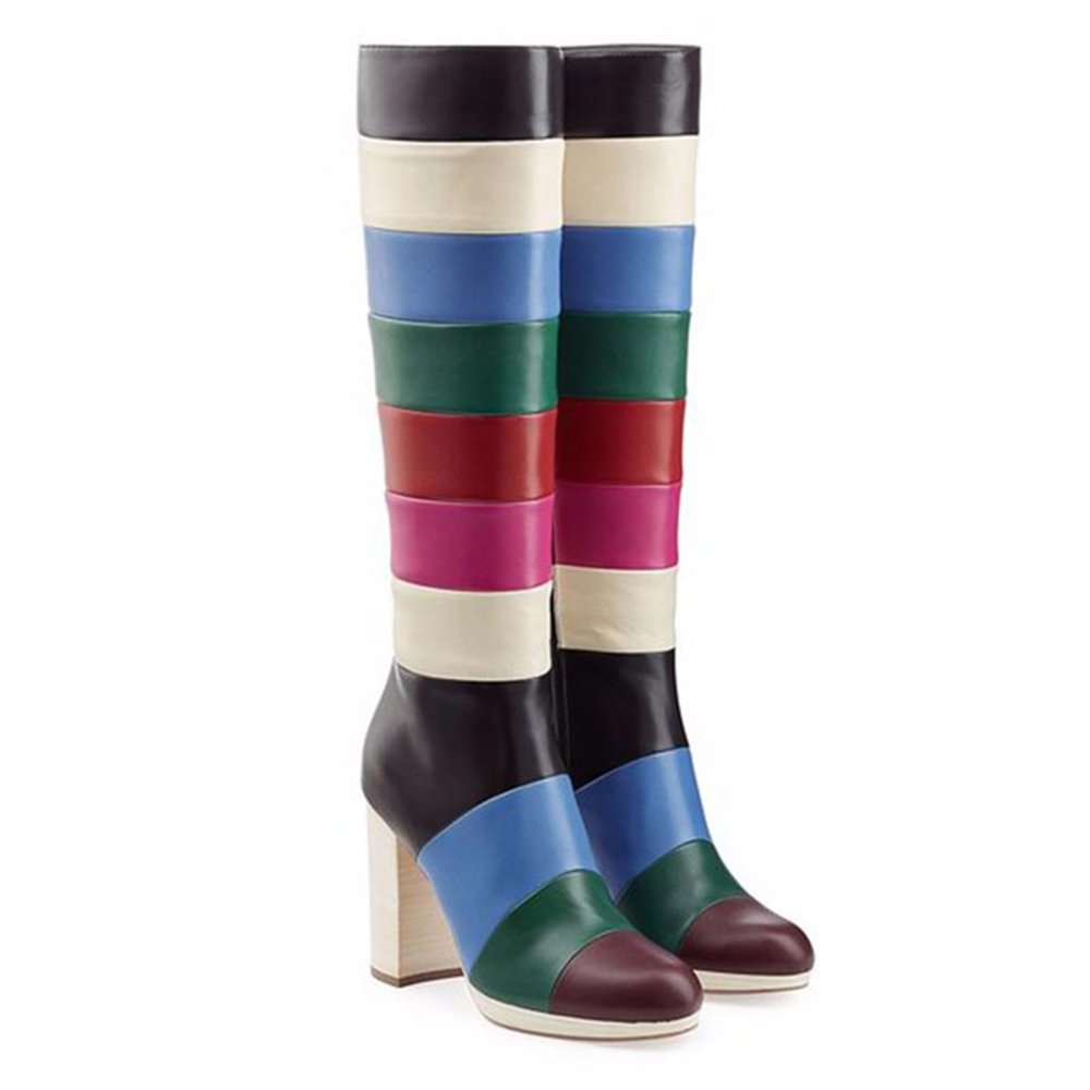 Women's 10 cm/3.93 in Chunky-Heel Over-the-Knee Boots, Fashionable Sexy Pole-Dancing and Nightclub Boots, Black, EU 42