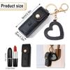 2 Leather Lipstick Cases with Heart-Shaped Mirror, Lip Balm Holder and Keychain (Black + White) view 2