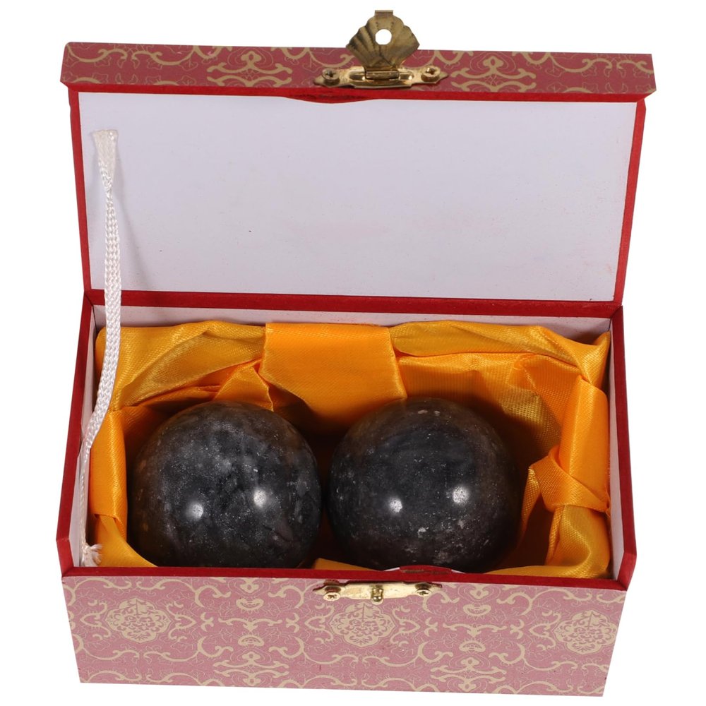 HAPINARY 2-Piece 52 mm Jade Fitness Balls for Seniors, Natural Stone Hand Massage Balls with Storage Box