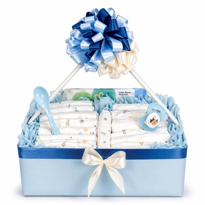 Diaper Cake / Diaper Basket Baby Gift Set for Birth & Baptism (Blue)