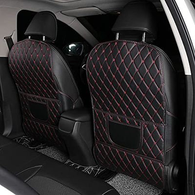 FUJIUM 2-Piece Car Seat Back Anti-Kick Pads for Audi A4 (B8/B9) and A5 Coupe, Black/Red