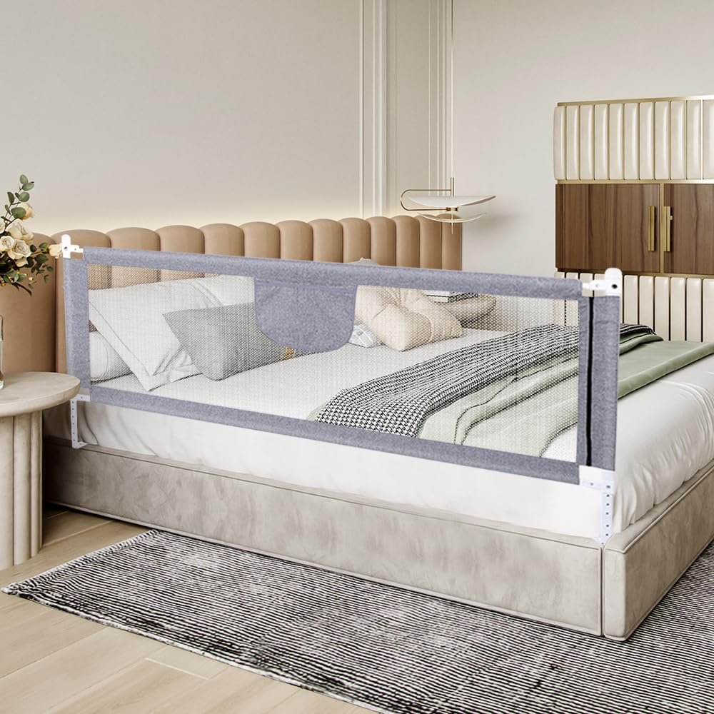 Supfine 150 cm Bed Rail for Children, Height-Adjustable 70–99 cm, Gray