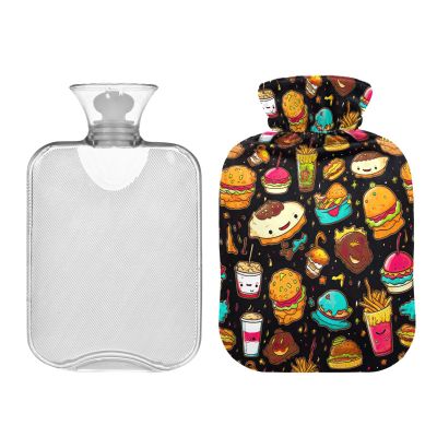 Colorful Fast-Food Hamburger Hot Water Bottle with Cute Cover, 1 Liter