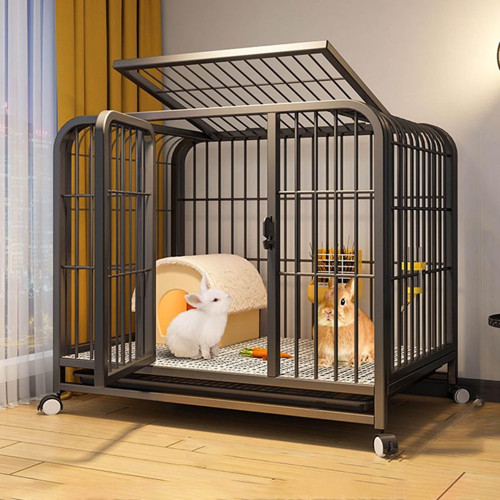 Rabbit Cage and Pet Playpen with Pull-Out Trays, Black, 78 x 54 x 70 cm