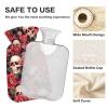 1L Large Hot Water Bottle with Cover, Pink-Red Flowers and Skull Pattern view 3