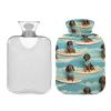 Hot Water Bottle with Cover, 2 L Reusable Hot Water Bottle for Menstrual Cramps, Neck and Shoulder Pain Relief, Hot and Cold Therapy, Dachshunds on Surfboards view 1